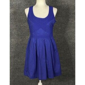 American Eagle Royal Blue Eyelet Sleeveless Lined Mini Dress Size 12 N6088